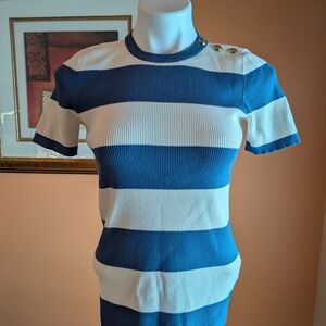 Lauren Ralph Lauren Blue and White Striped Blouse